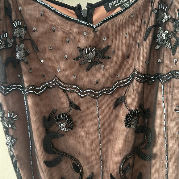 Betsey Johnson Vintage Y2K Sheer Black Over Beige Beaded Gown NWT - Picture 7 of 15